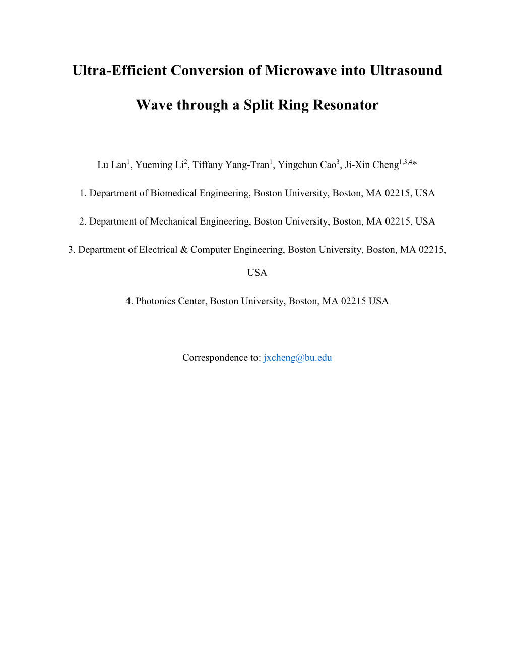 Ultra-Efficient Conversion of Microwave Into Ultrasound Wave Through a Split Ring Resonator