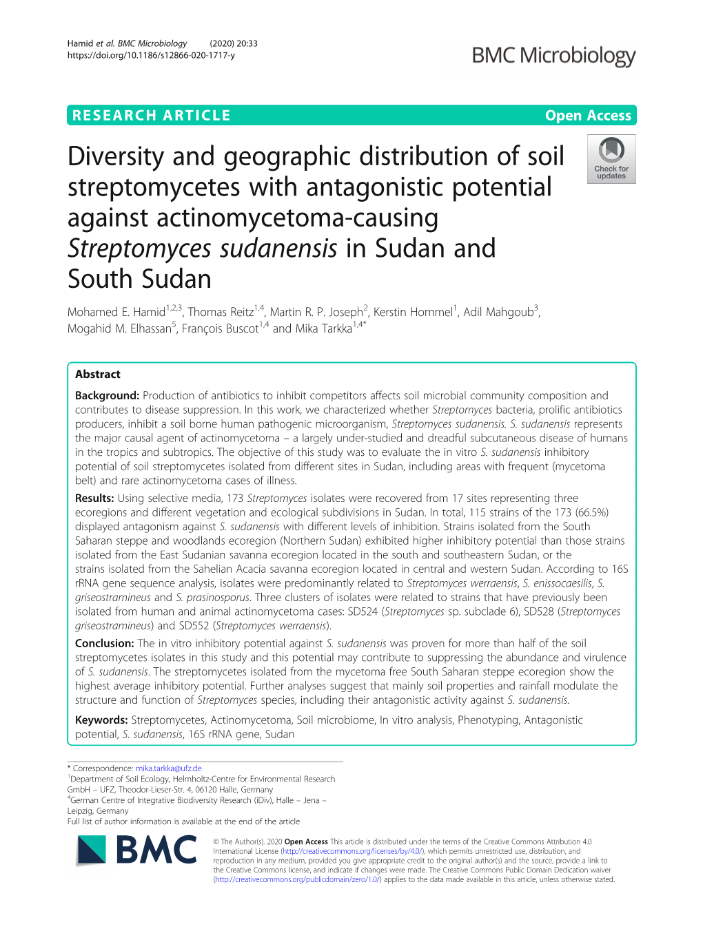 Diversity and Geographic Distribution of Soil Streptomycetes With