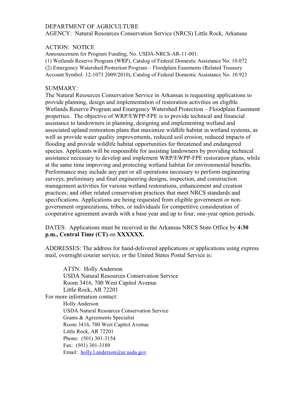 Oppusda NRCS AR 11 001 Cfda10 072 Cidusda NRCS AR 11 001 Instructions