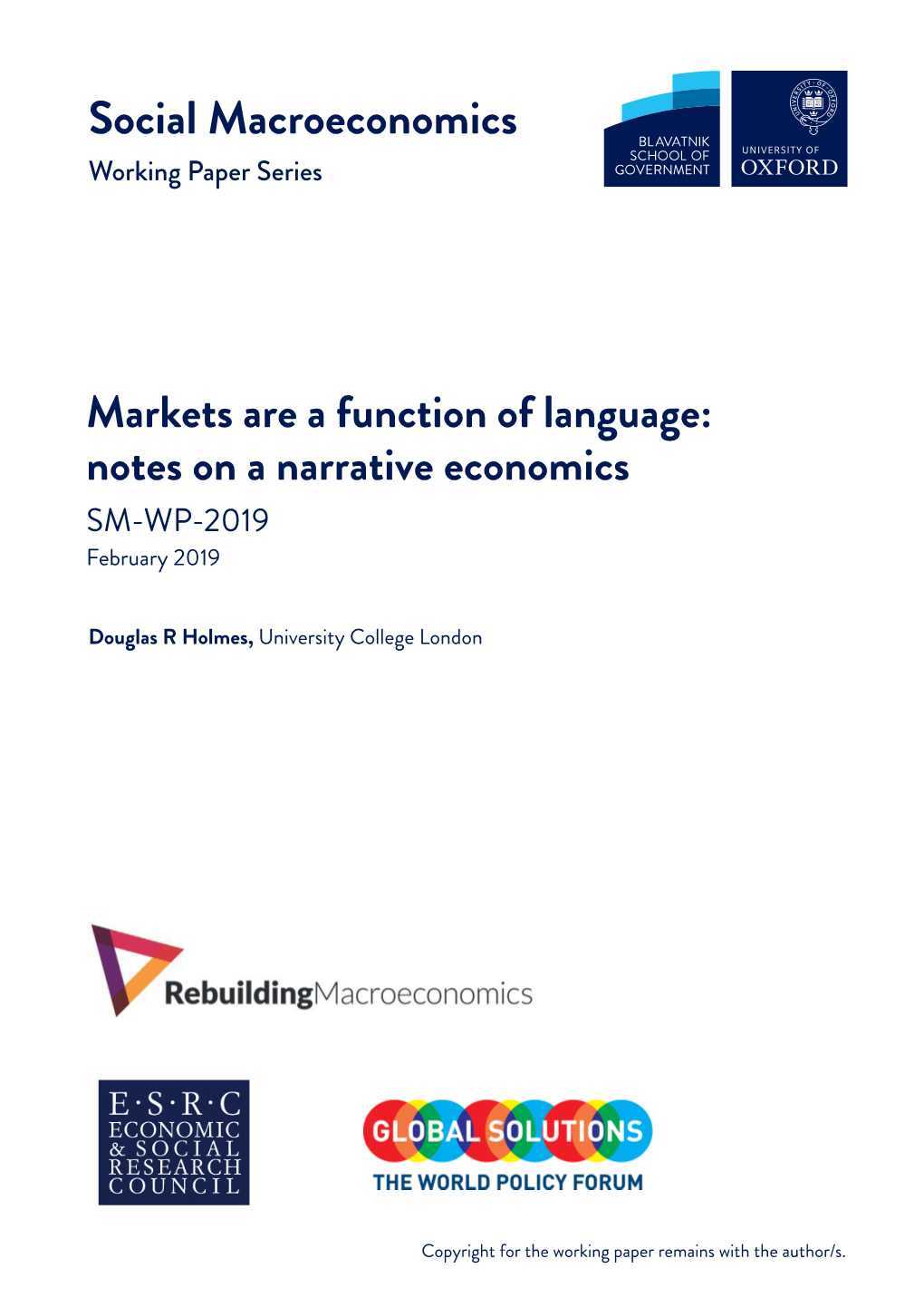 Notes on a Narrative Economics SM-WP-2019 February 2019