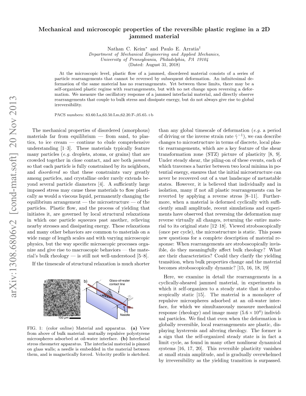 Arxiv:1308.6806V2 [Cond-Mat.Soft] 20 Nov 2013