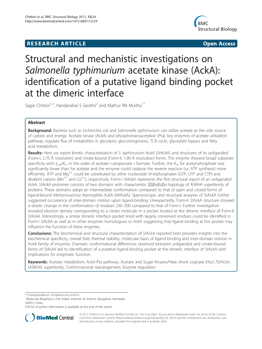 Structural and Mechanistic Investigations on Salmonella