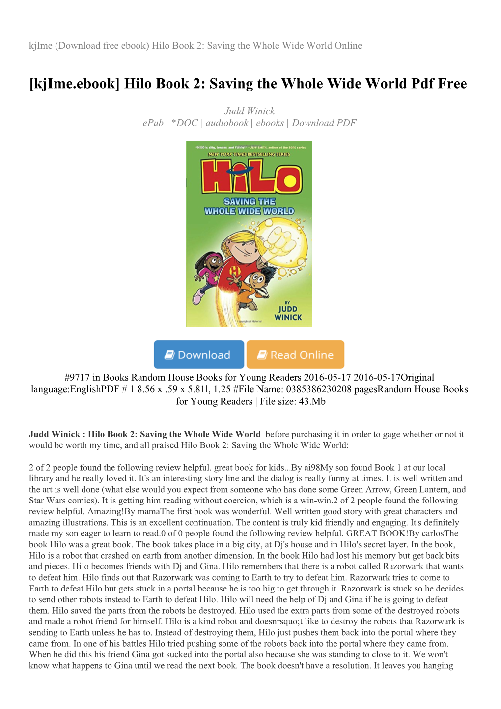 Hilo Book 2: Saving the Whole Wide World Online