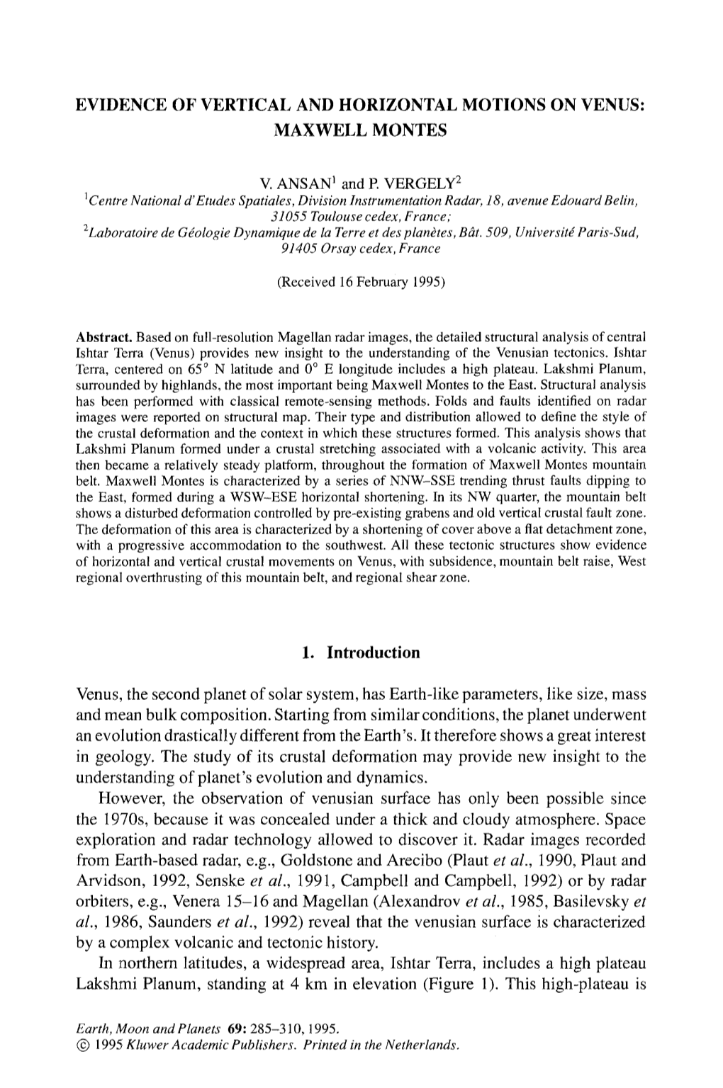 Evidence of Vertical and Horizontal Motions on Venus: Maxwell Montes