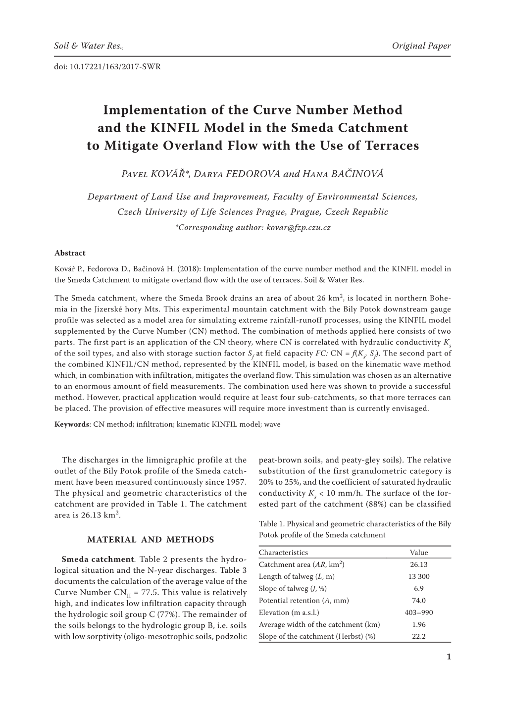 Implementation of the Curve Number Method and the KINFIL Model in the Smeda Catchment to Mitigate Overland Flow with the Use of Terraces