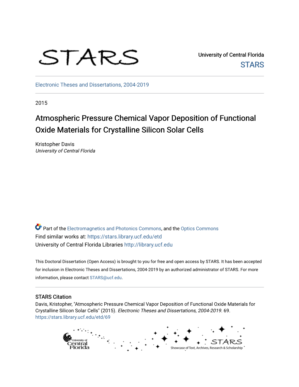 Atmospheric Pressure Chemical Vapor Deposition of Functional Oxide Materials for Crystalline Silicon Solar Cells