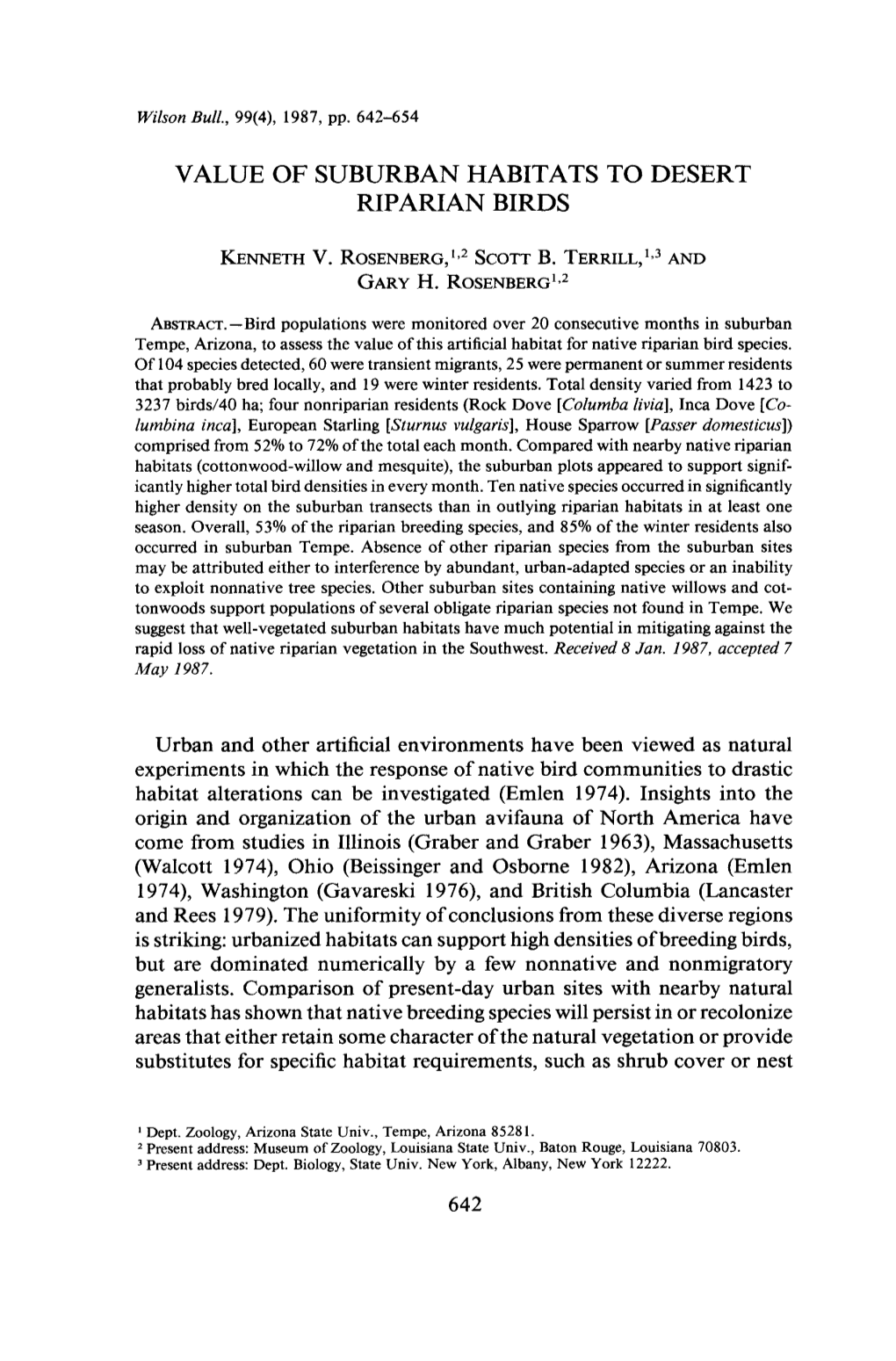 Value of Suburban Habitats to Desert Riparian Birds