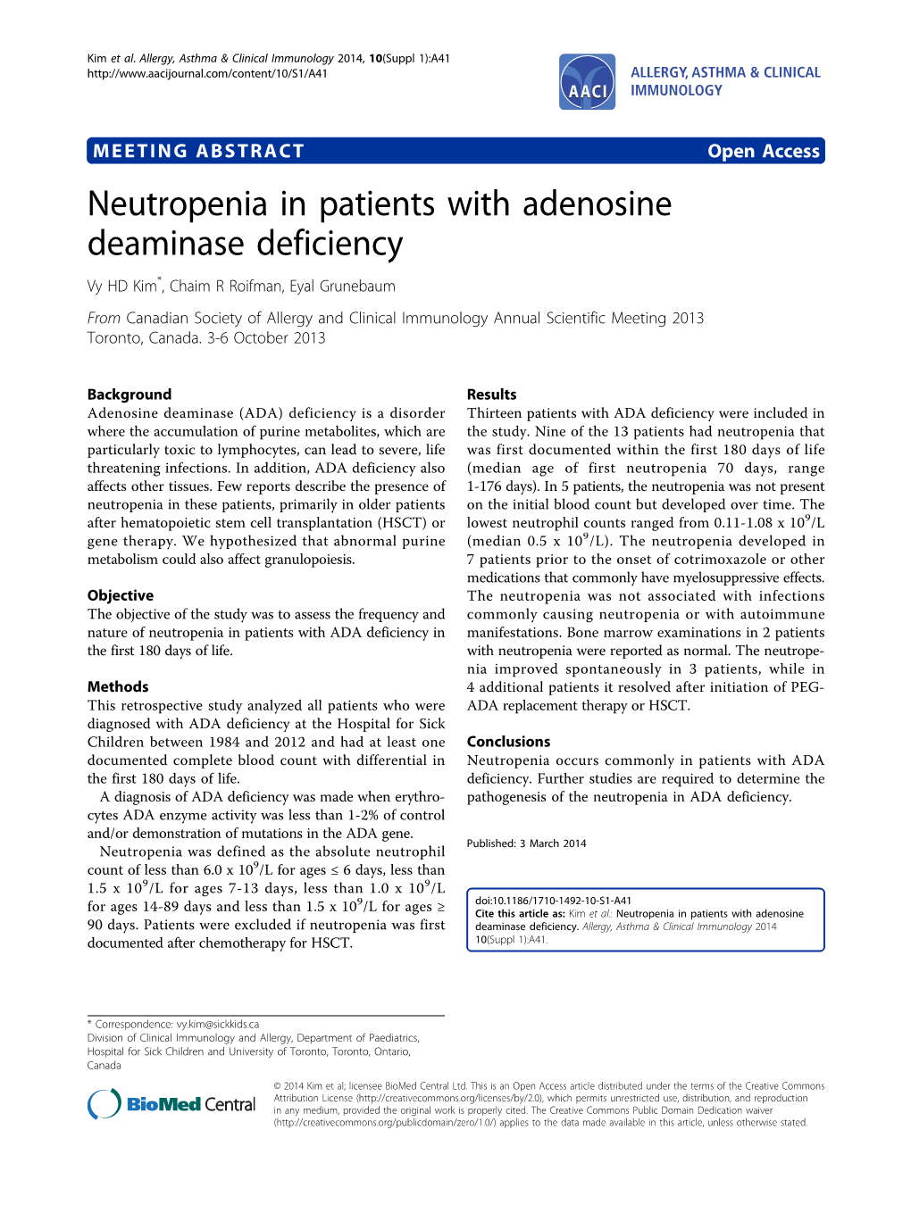 Neutropenia in Patients with Adenosine Deaminase Deficiency