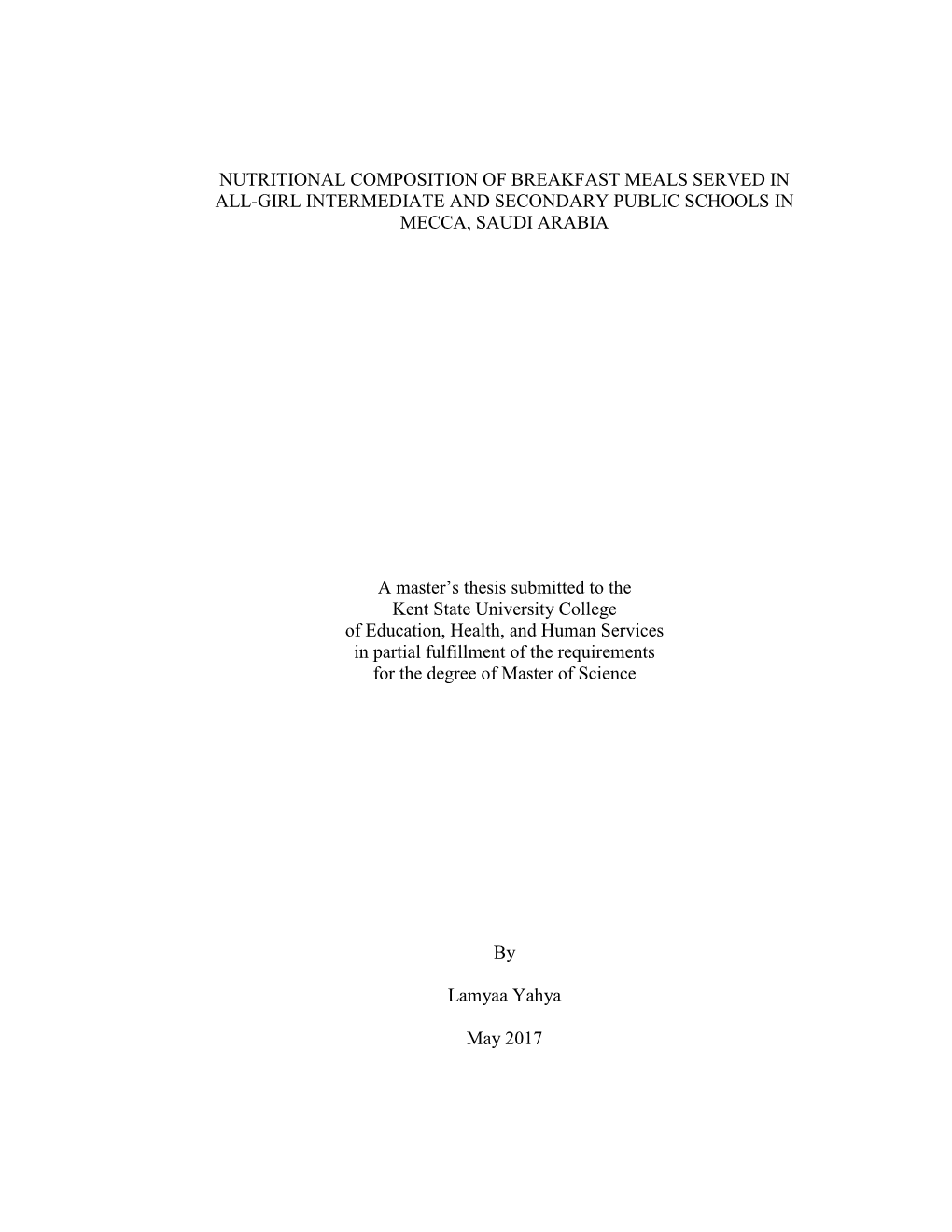 Nutritional Composition of Breakfast Meals Served in All-Girl Intermediate and Secondary Public Schools in Mecca, Saudi Arabia