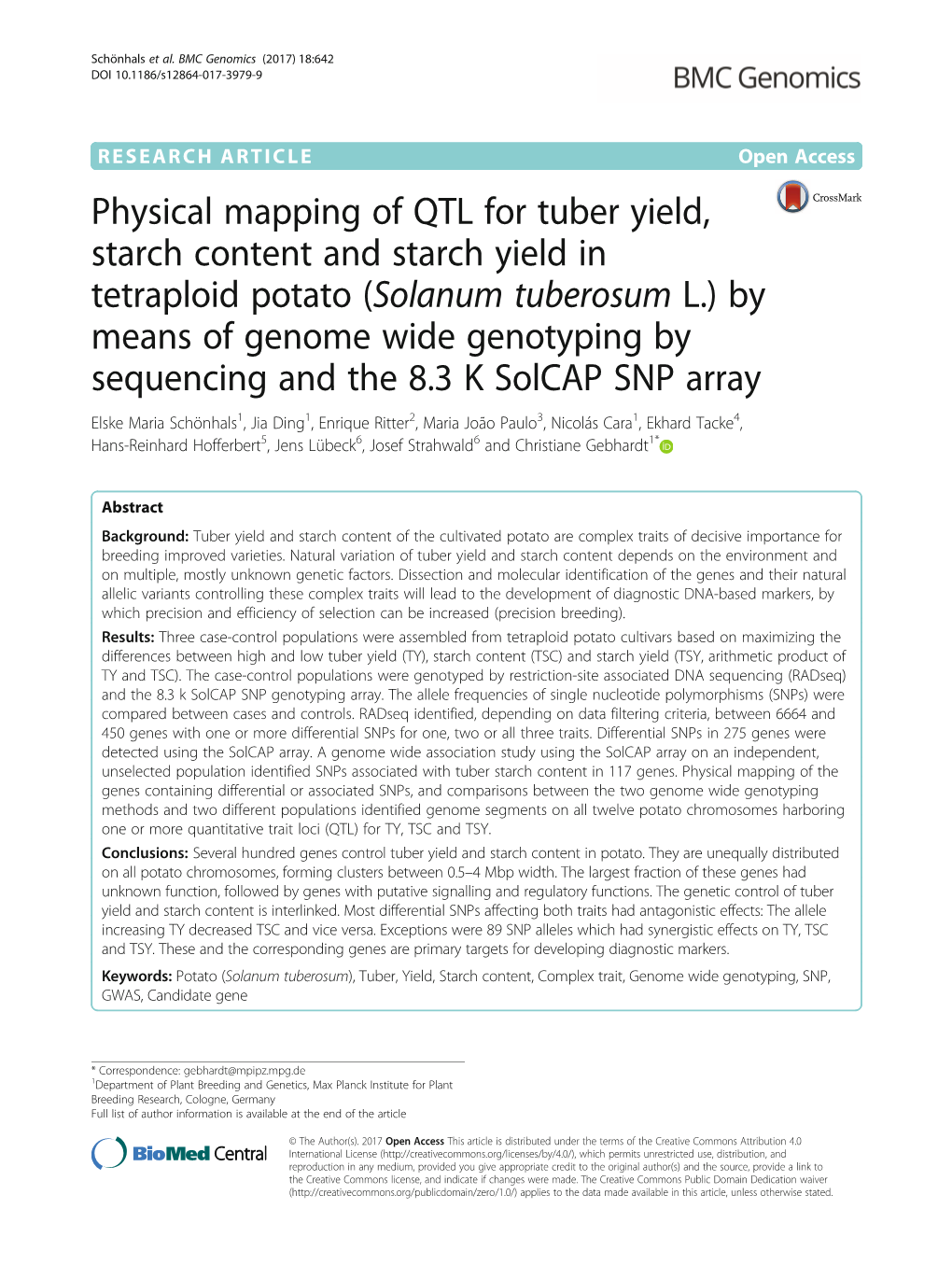 Physical Mapping of QTL for Tuber Yield