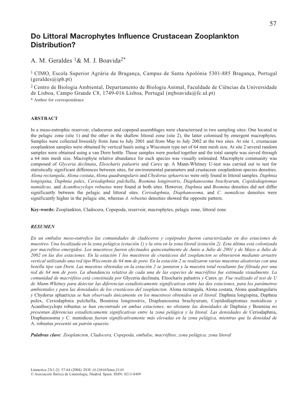 Do Littoral Macrophytes Influence Crustacean Zooplankton Distribution?