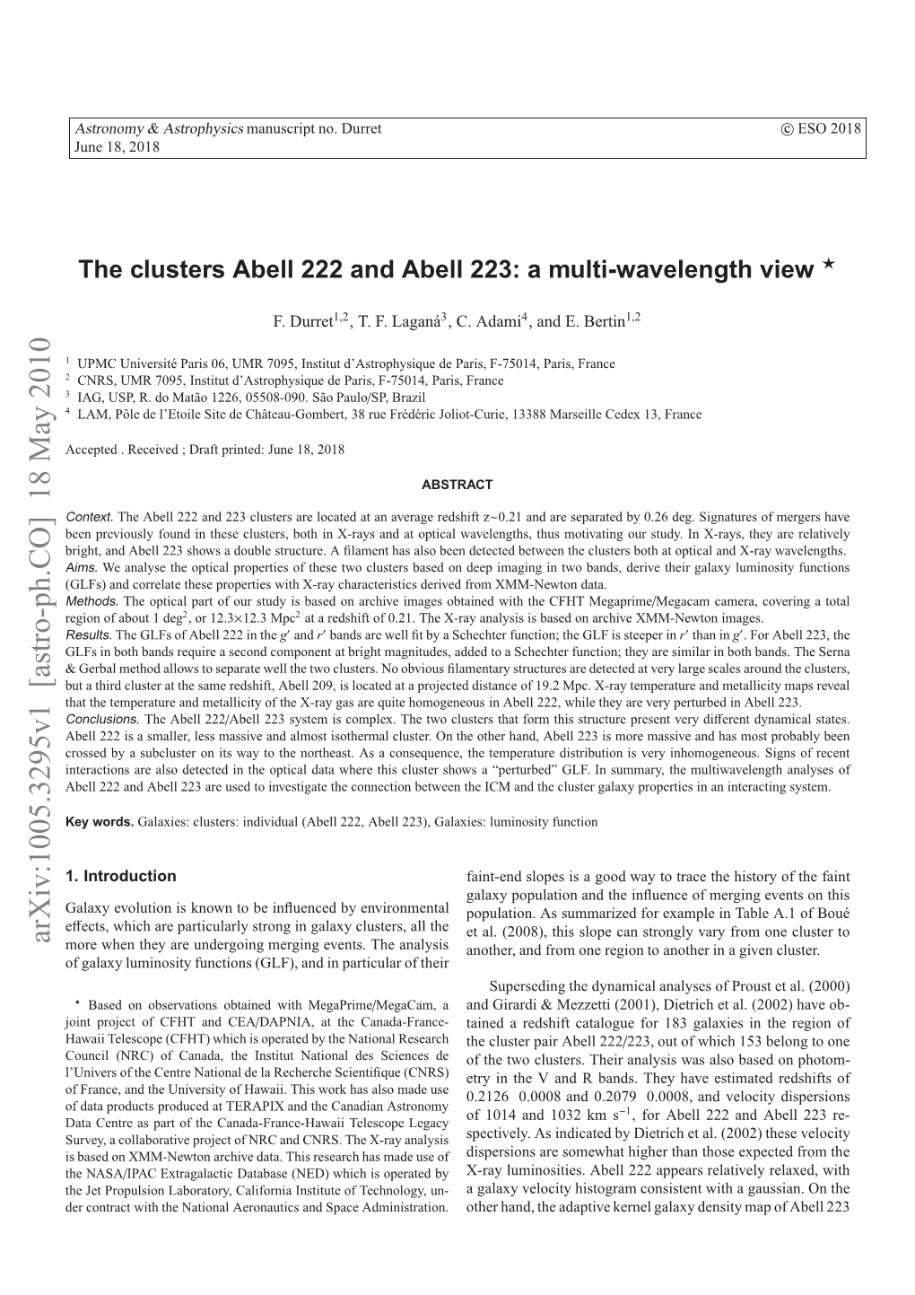 The Clusters Abell~ 222 and Abell~ 223: a Multi-Wavelength View