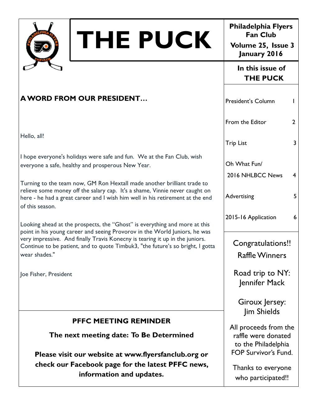 THE PUCK Volume 25, Issue 3 January 2016