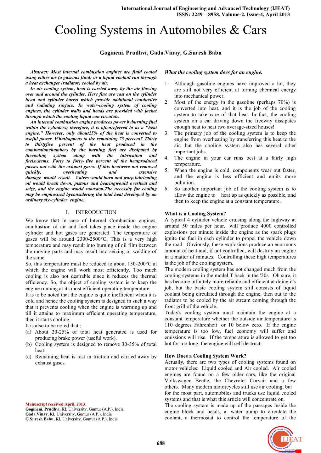 Cooling Systems in Automobiles & Cars