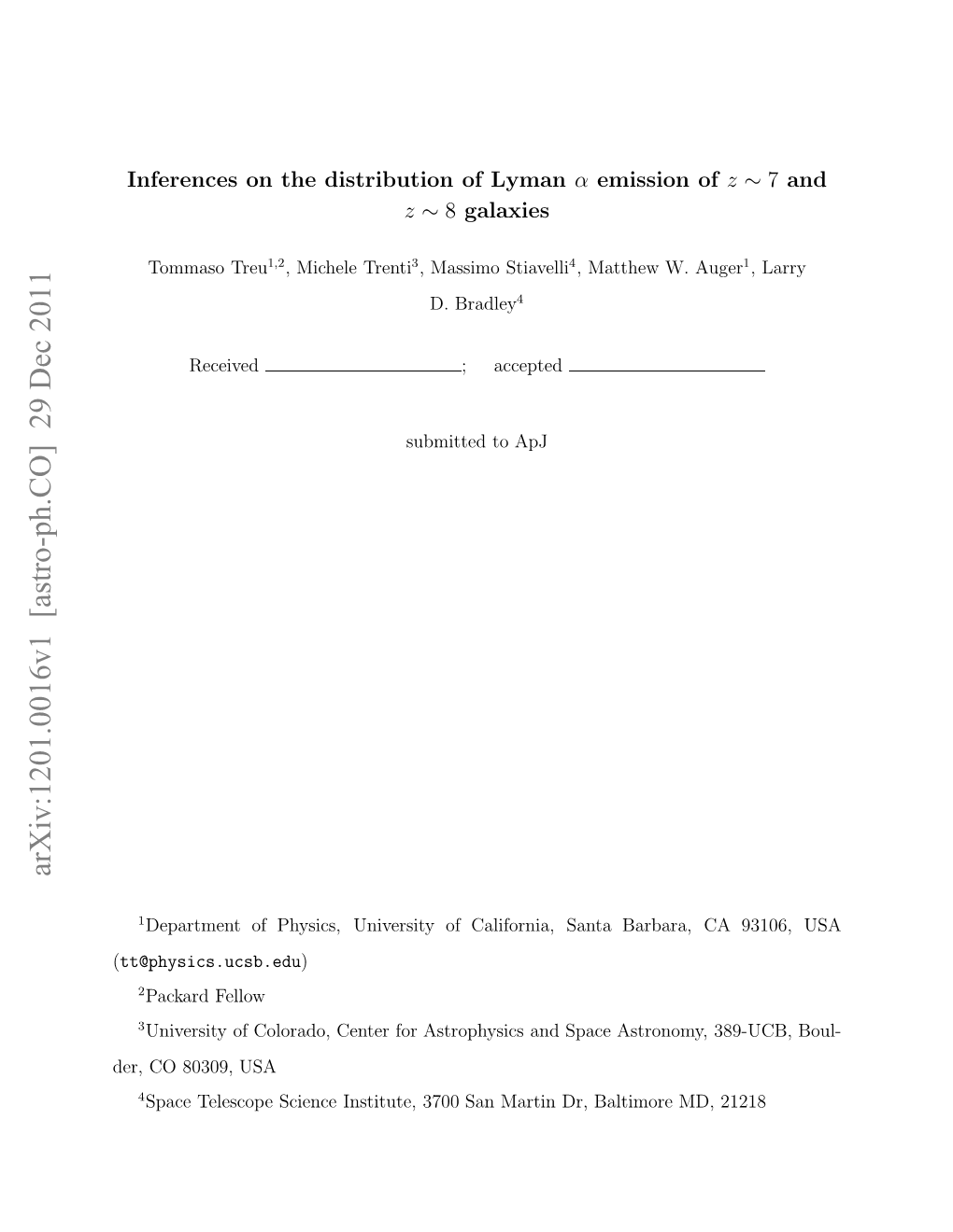 Arxiv:1201.0016V1 [Astro-Ph.CO] 29 Dec 2011