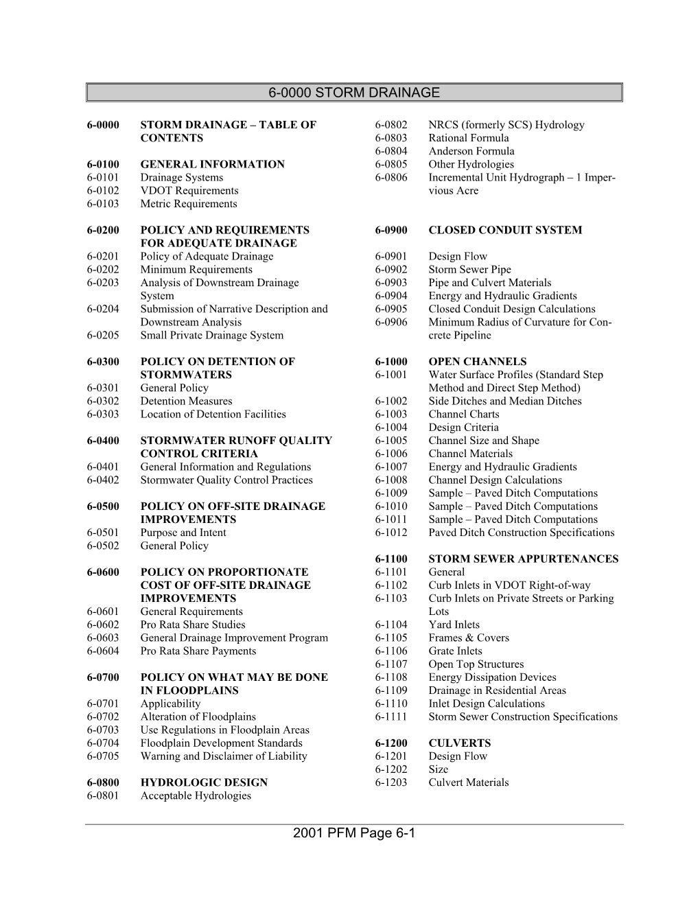 6-0000 STORM DRAINAGE 2001 PFM Page