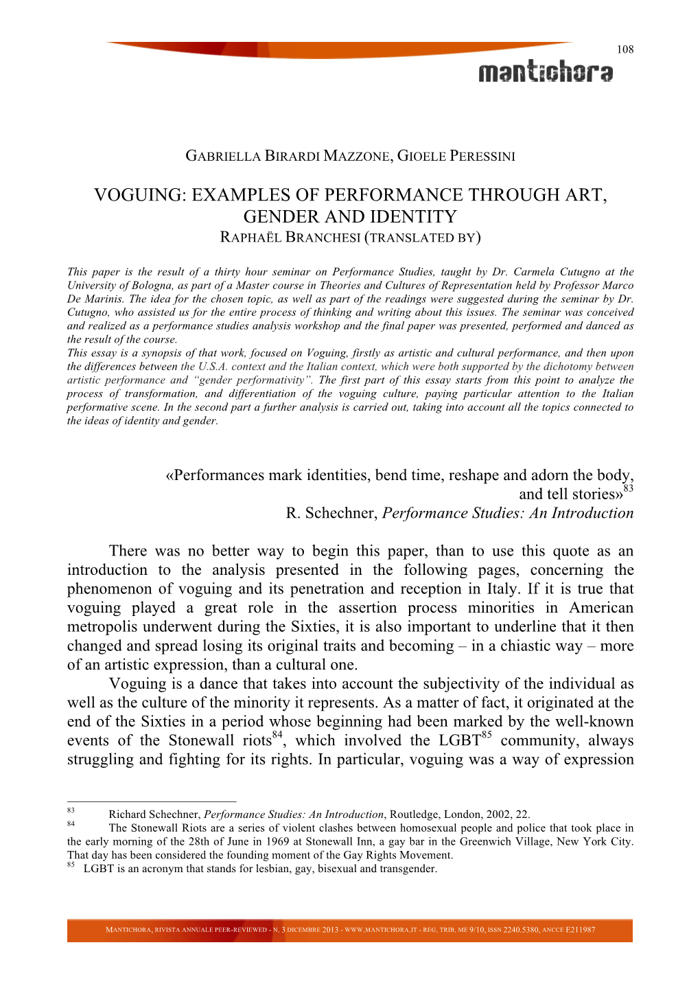 Voguing: Examples of Performance Through Art, Gender and Identity Raphaël Branchesi (Translated By)