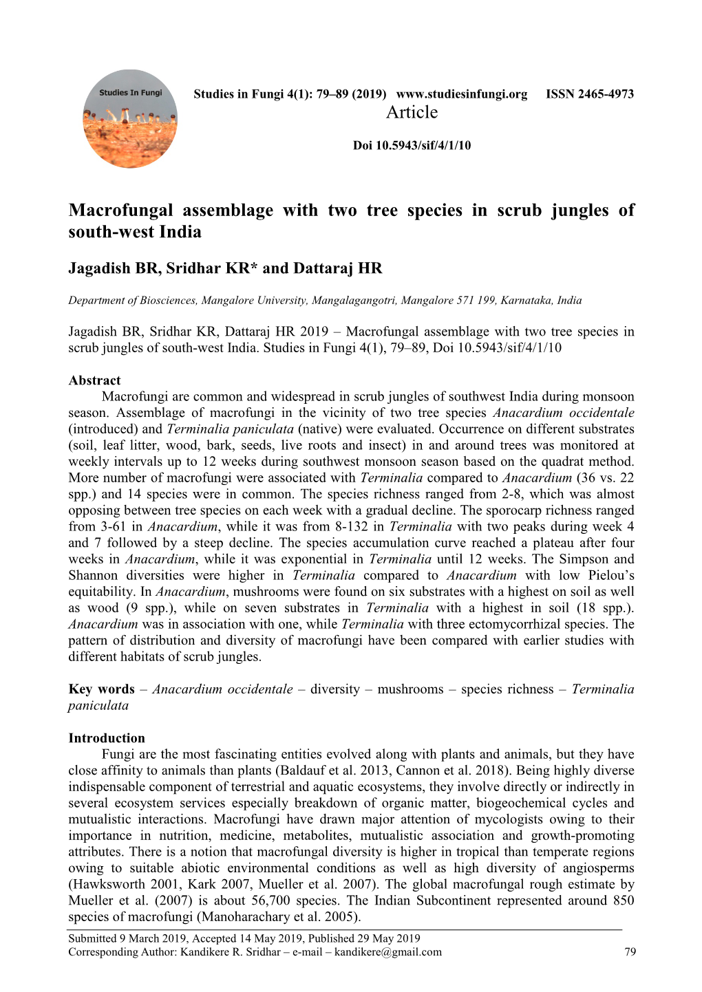 Macrofungal Assemblage with Two Tree Species in Scrub Jungles of South-West India