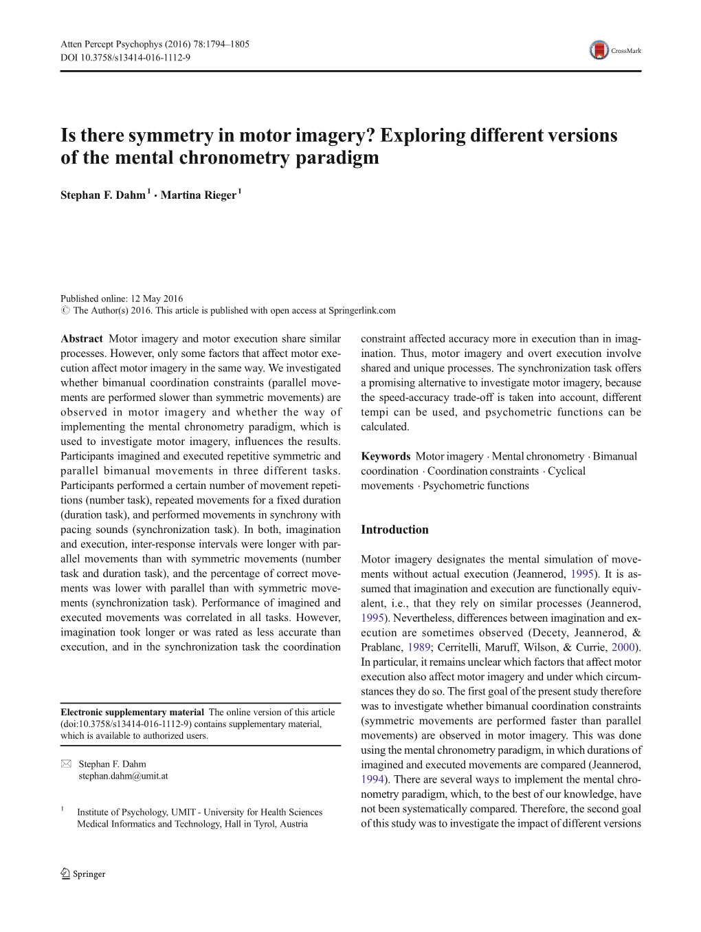 Is There Symmetry in Motor Imagery? Exploring Different Versions of the Mental Chronometry Paradigm