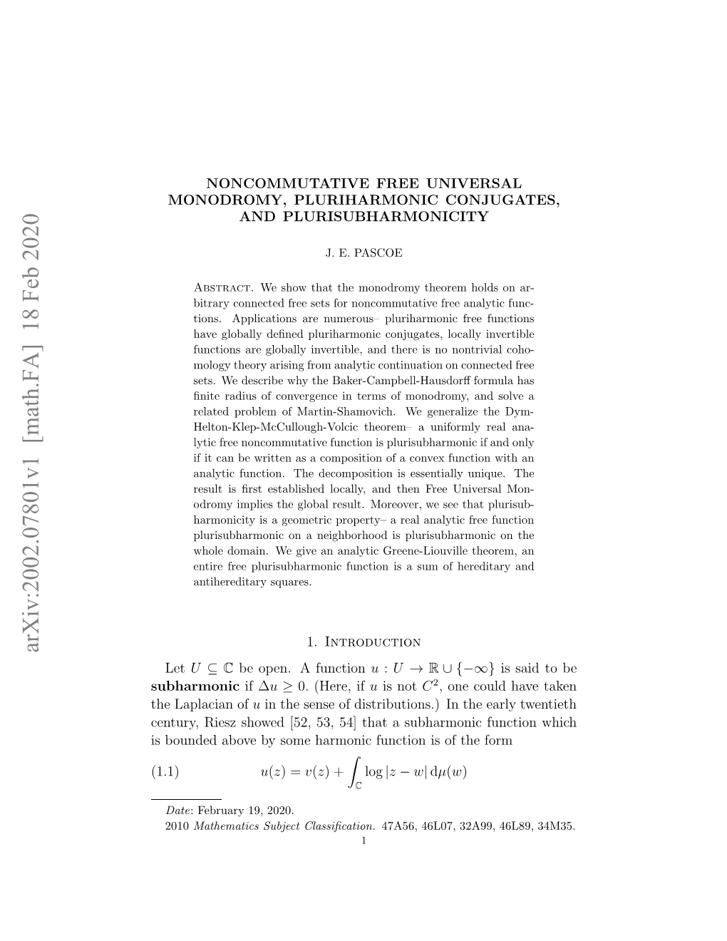 Noncommutative Free Universal Monodromy, Pluriharmonic