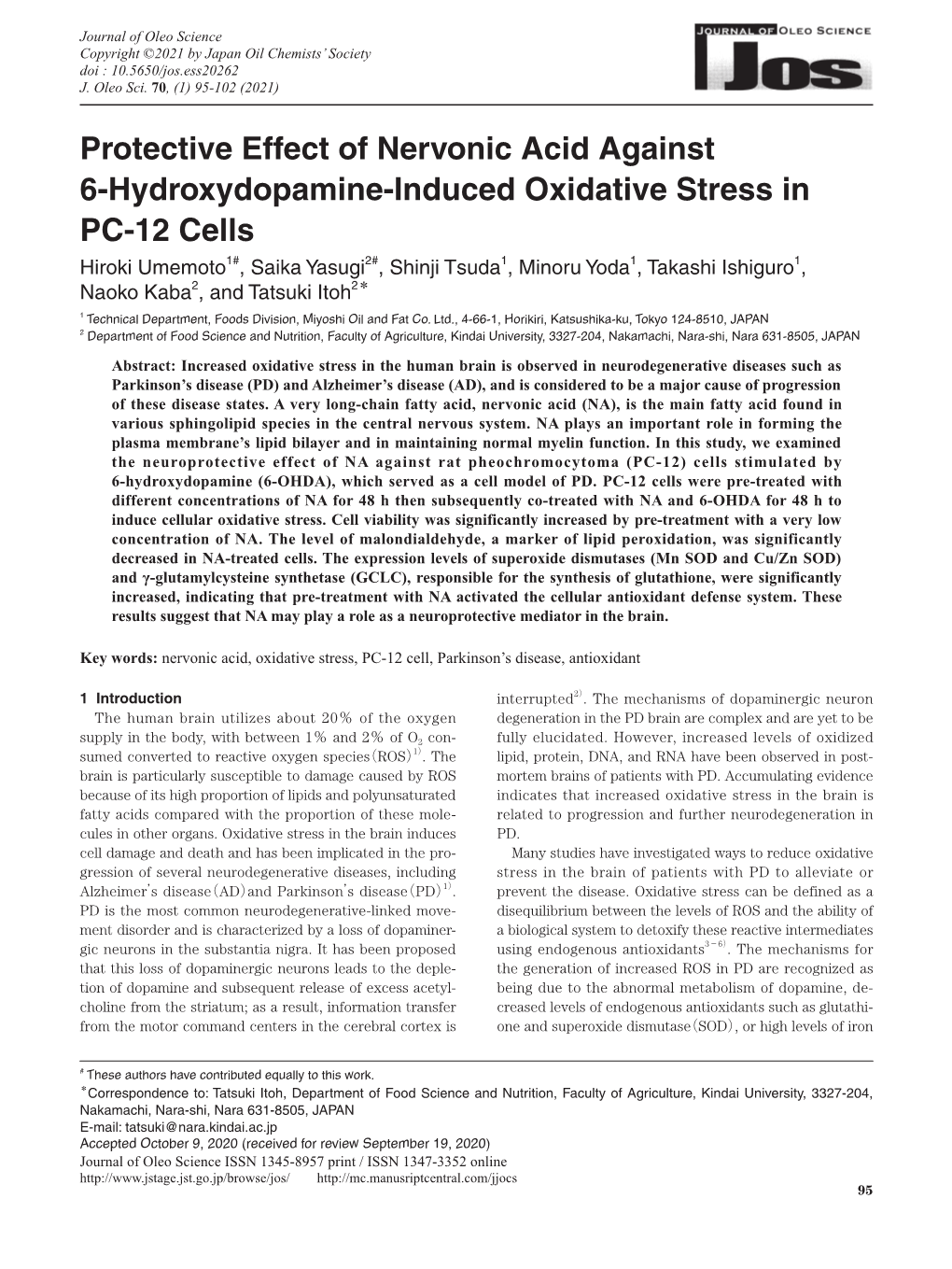 Protective Effect of Nervonic Acid Against 6-Hydroxydopamine