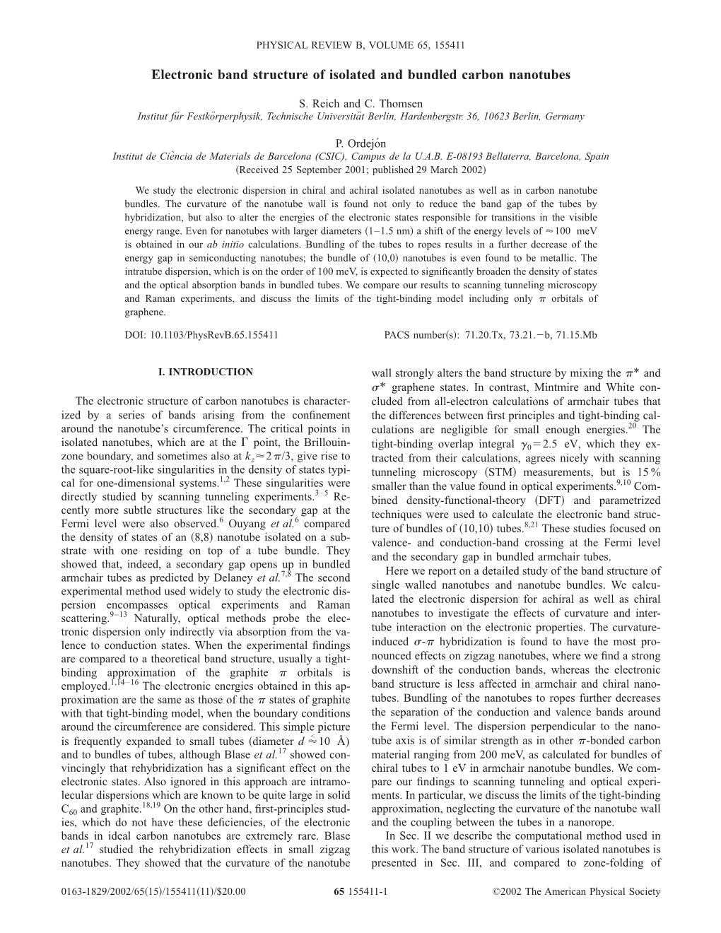 Electronic Band Structure of Isolated and Bundled Carbon Nanotubes