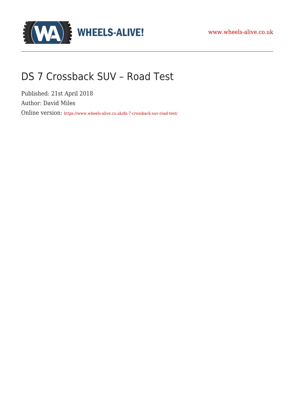 DS 7 Crossback SUV – Road Test