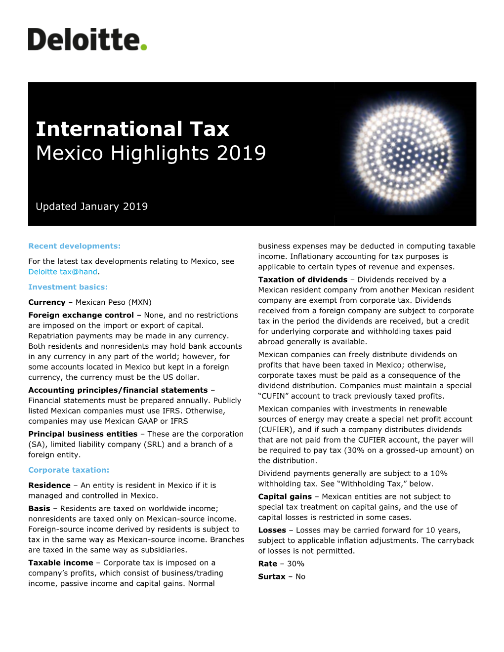 International Tax Mexico Highlights 2019