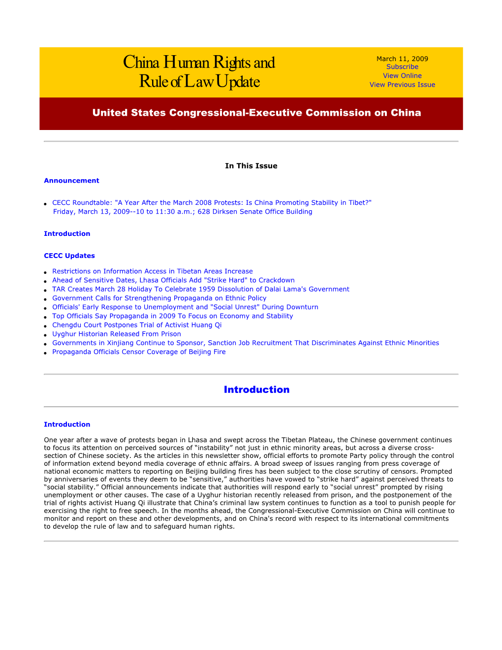 CECC China Human Rights and Rule of Law Update