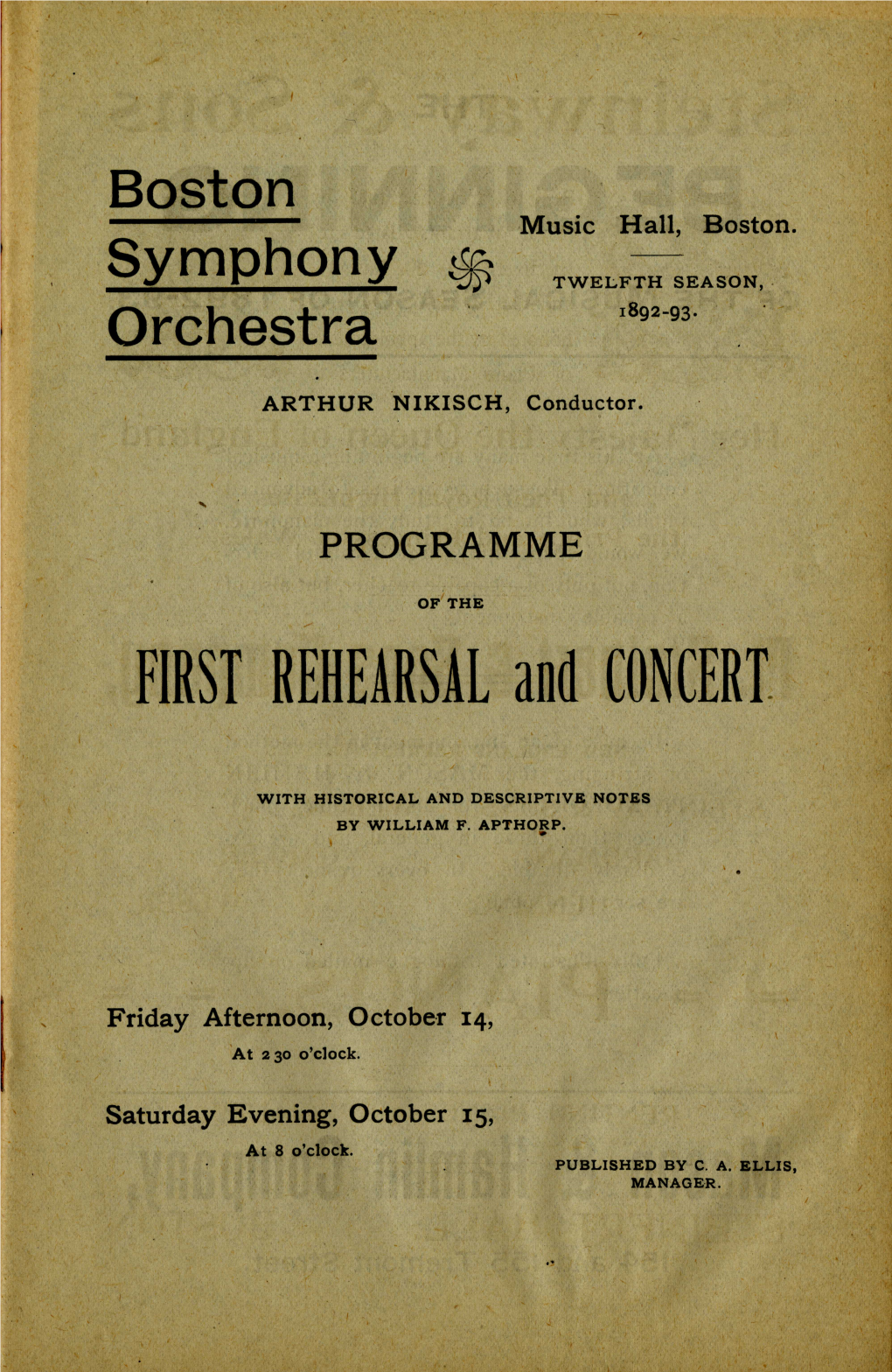 Boston Symphony Orchestra Concert Programs, Season 12, 1892