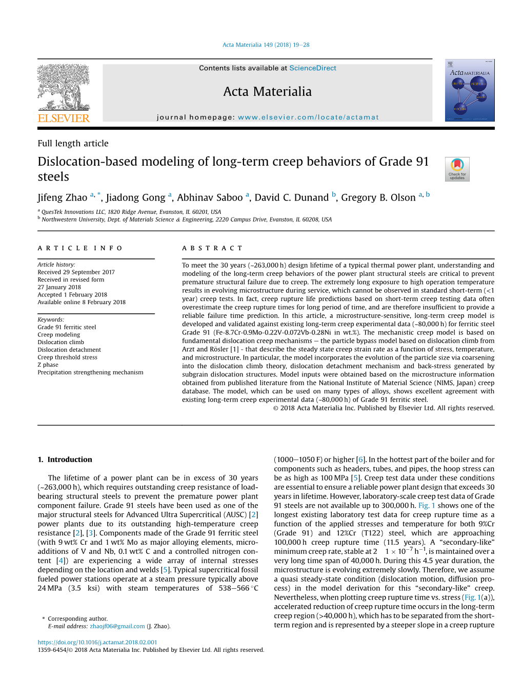 Dislocation-Based Modeling of Long-Term Creep Behaviors of Grade 91 Steels