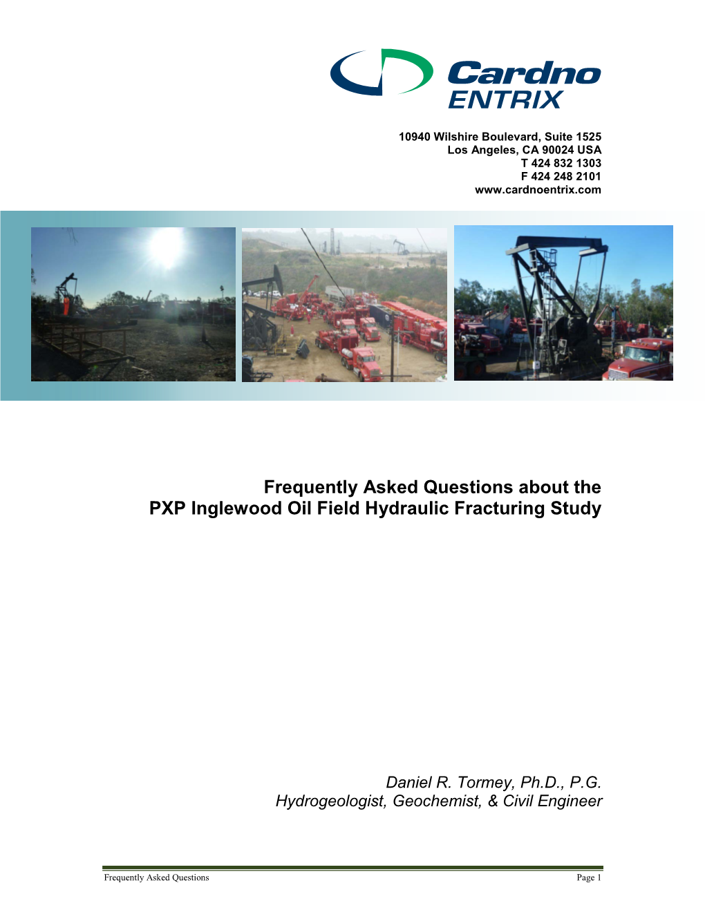Frequently Asked Questions About the PXP Inglewood Oil Field Hydraulic Fracturing Study