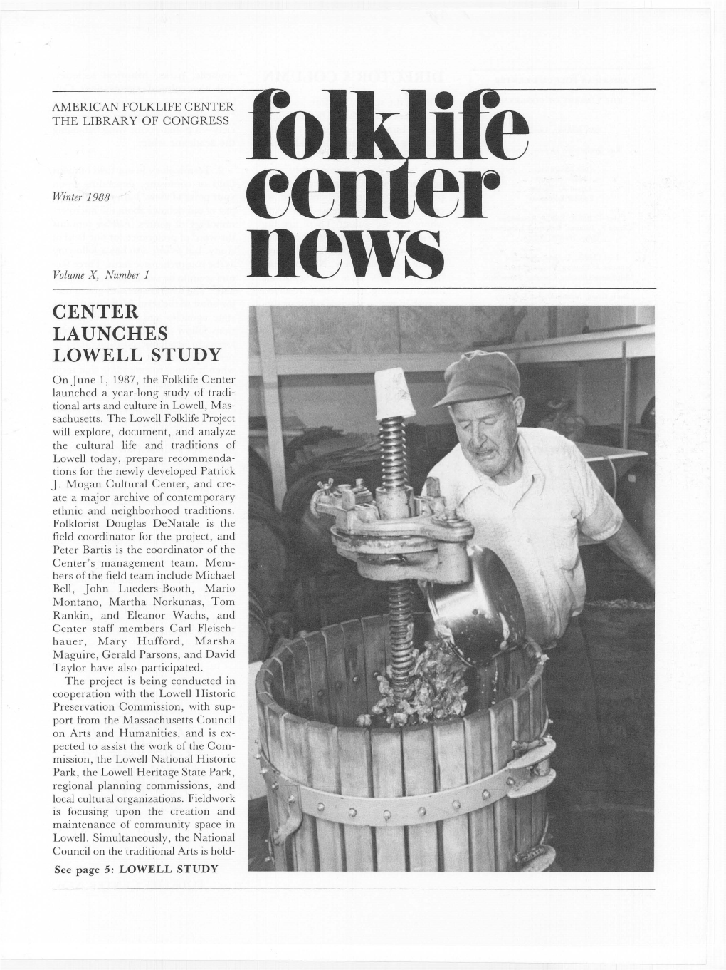 Folklife Center News, Volume 10 Number 1 (Winter 1988). American Folklife Center, Library of Congress