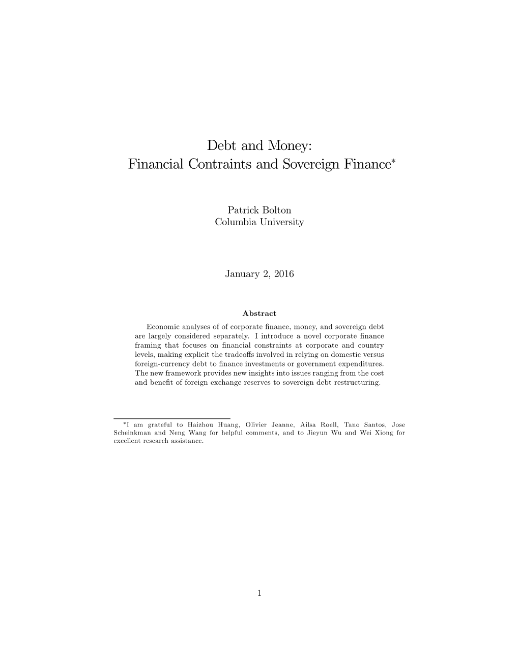 Debt and Money: Financial Contraints and Sovereign Finance∗