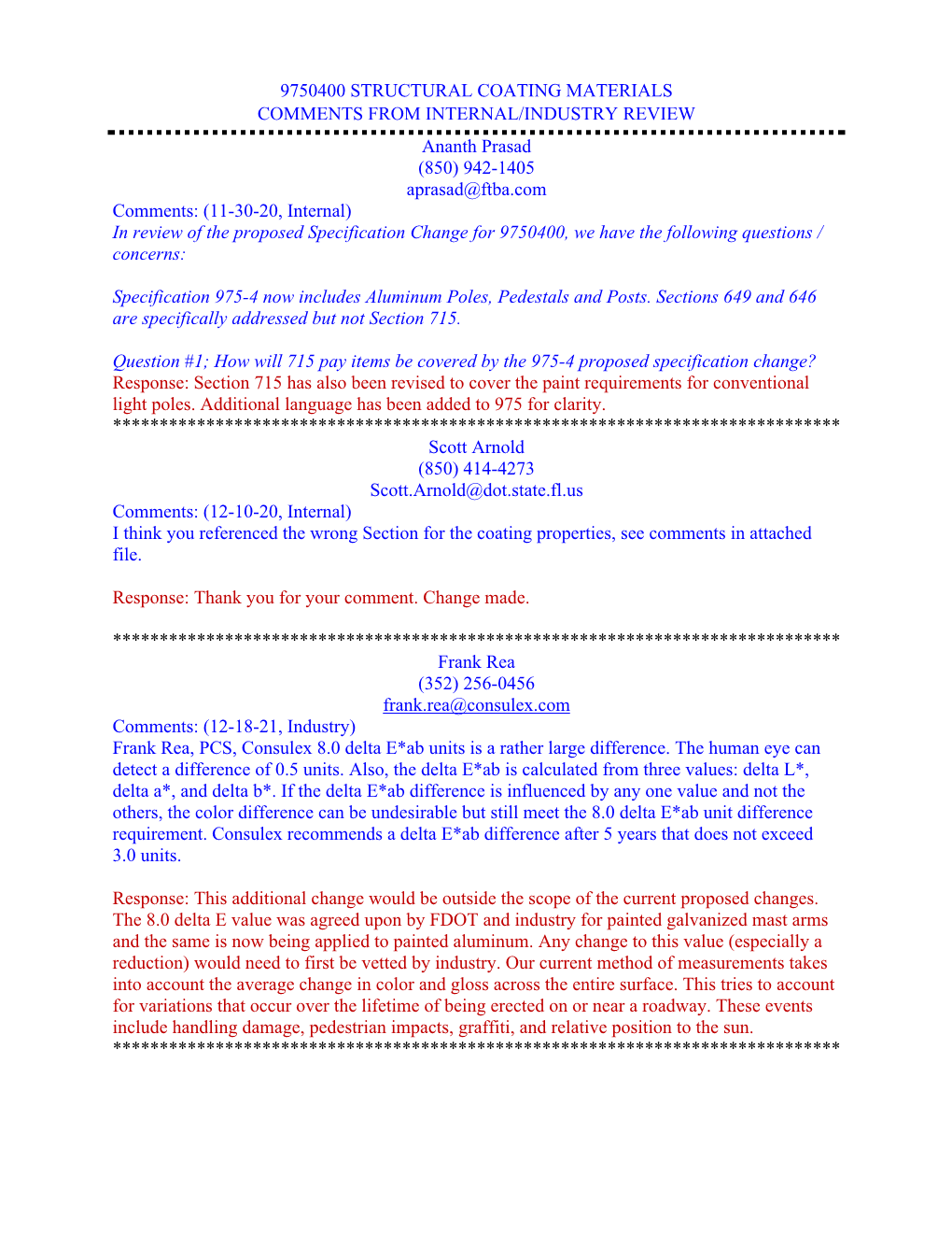 9750400 Structural Coating Materials Comments From