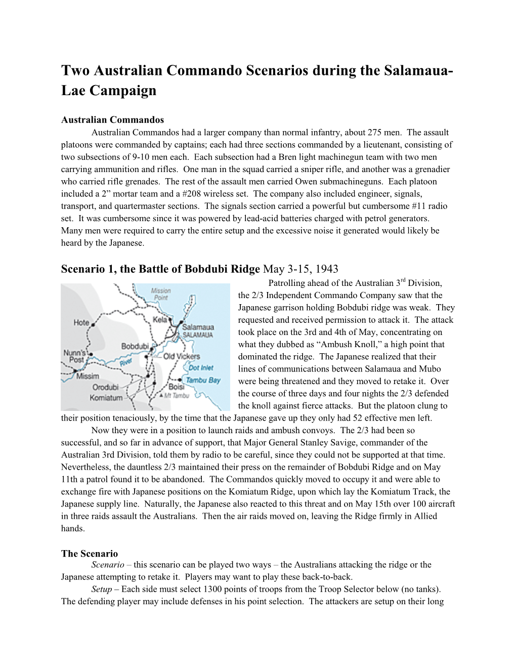 Two Australian Commando Scenarios During the Salamaua- Lae Campaign