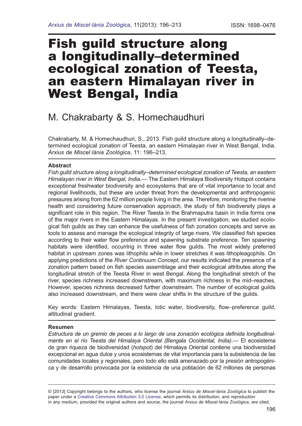 Fish Guild Structure Along a Longitudinally–Determined Ecological Zonation of Teesta, an Eastern Himalayan River in West Bengal, India