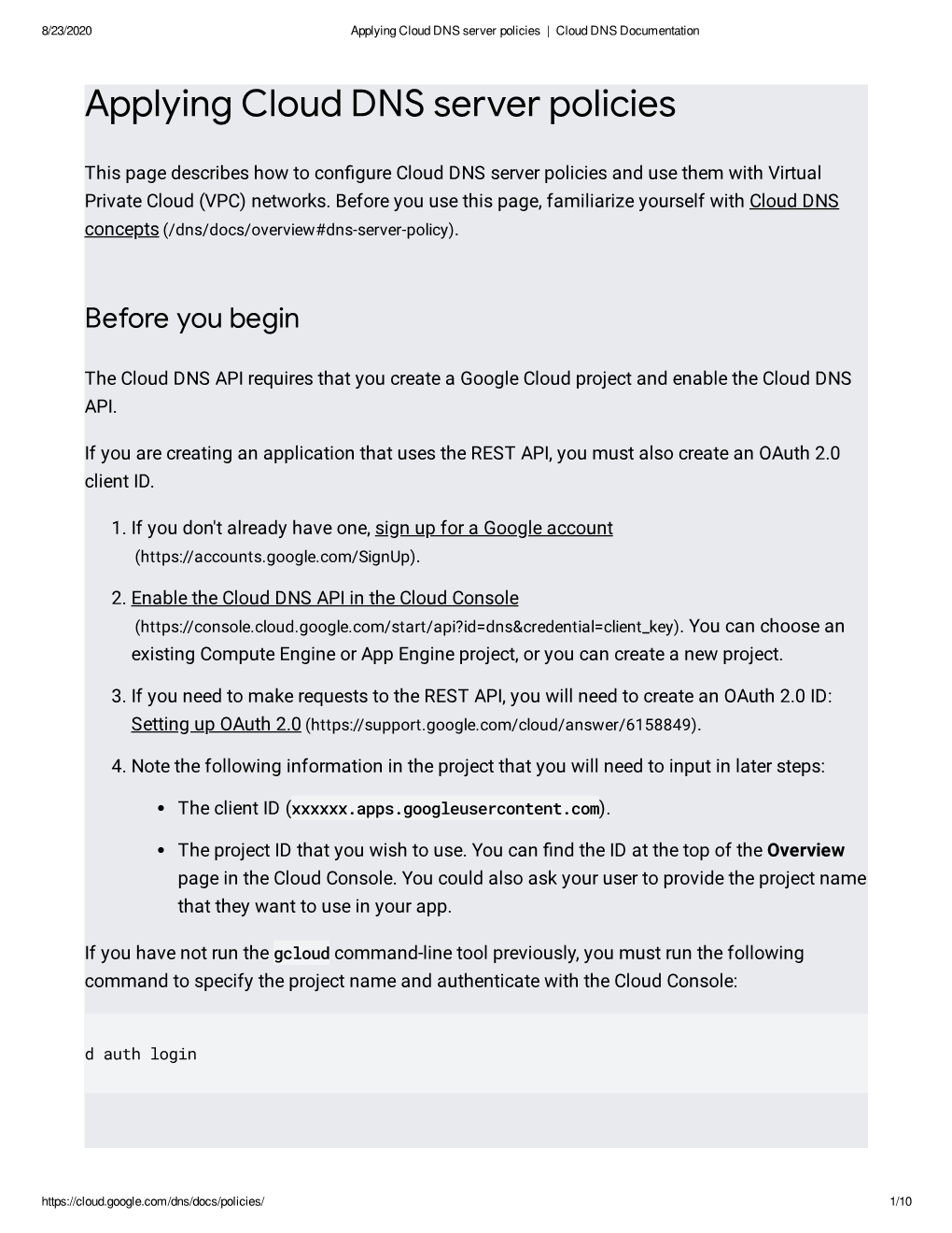 Applying Cloud DNS Server Policies | Cloud DNS Documentation