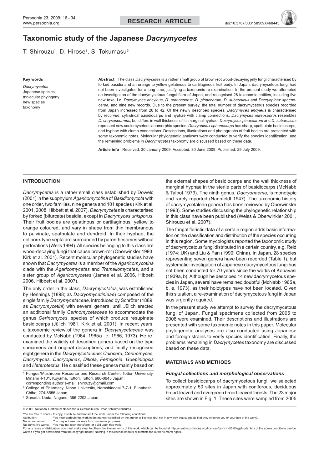 Taxonomic Study of the Japanese Dacrymycetes