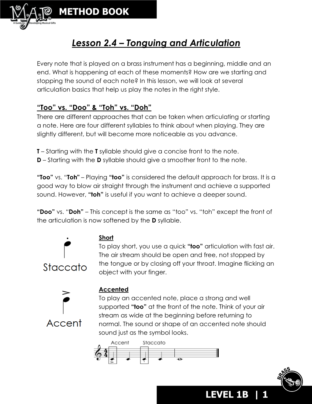 Tonguing and Articulation METHOD BOOK LEVEL 1B