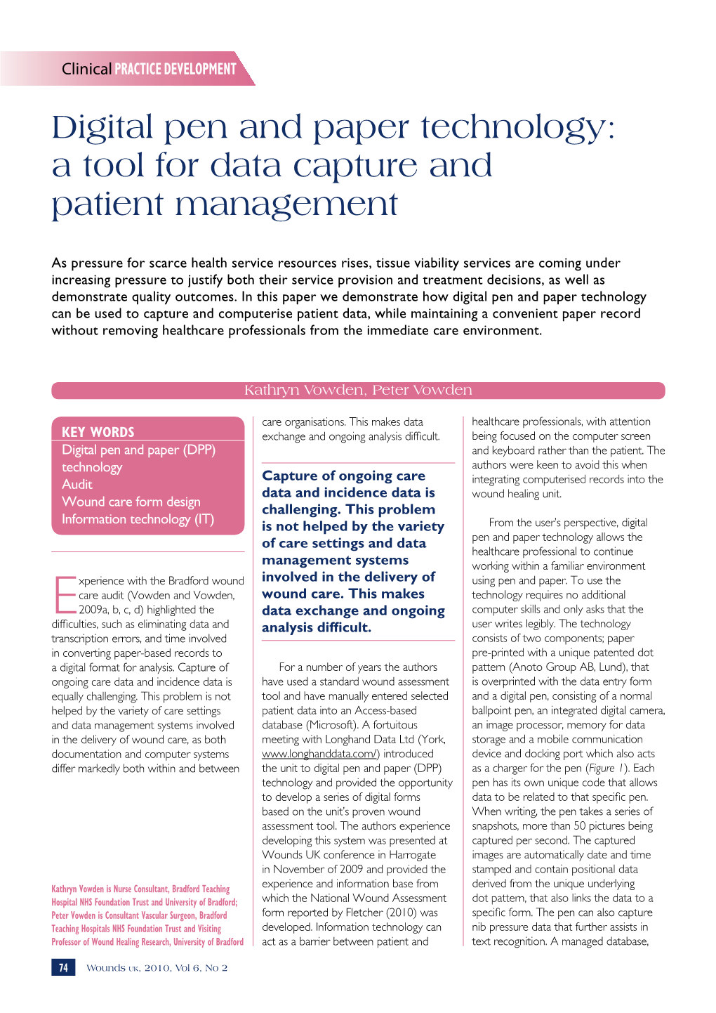 Digital Pen and Paper Technology: a Tool for Data Capture and Patient Management