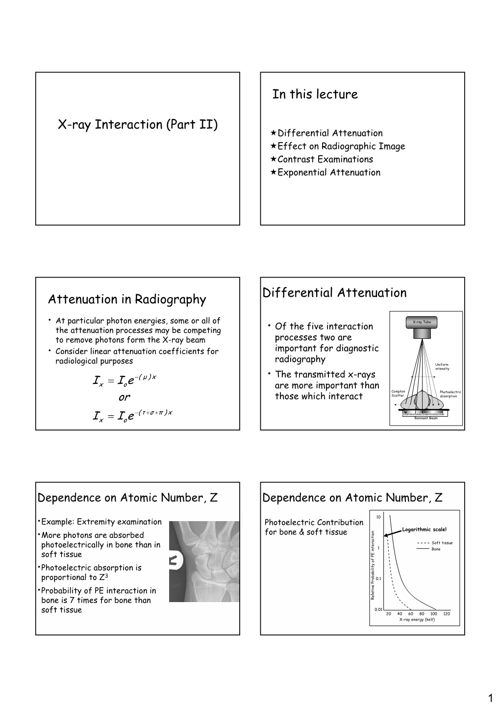 X-Ray Interaction (Part II) in This Lecture Attenuation in Radiography