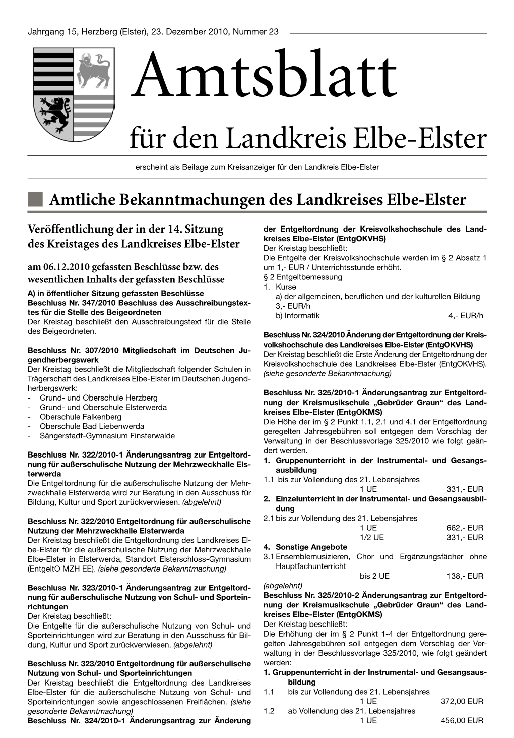 Amtsblatt Für Den Landkreis Elbe-Elster