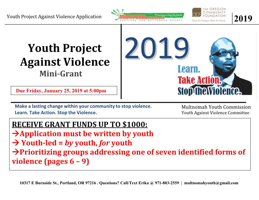 Youth Project Against Violence Application 2019