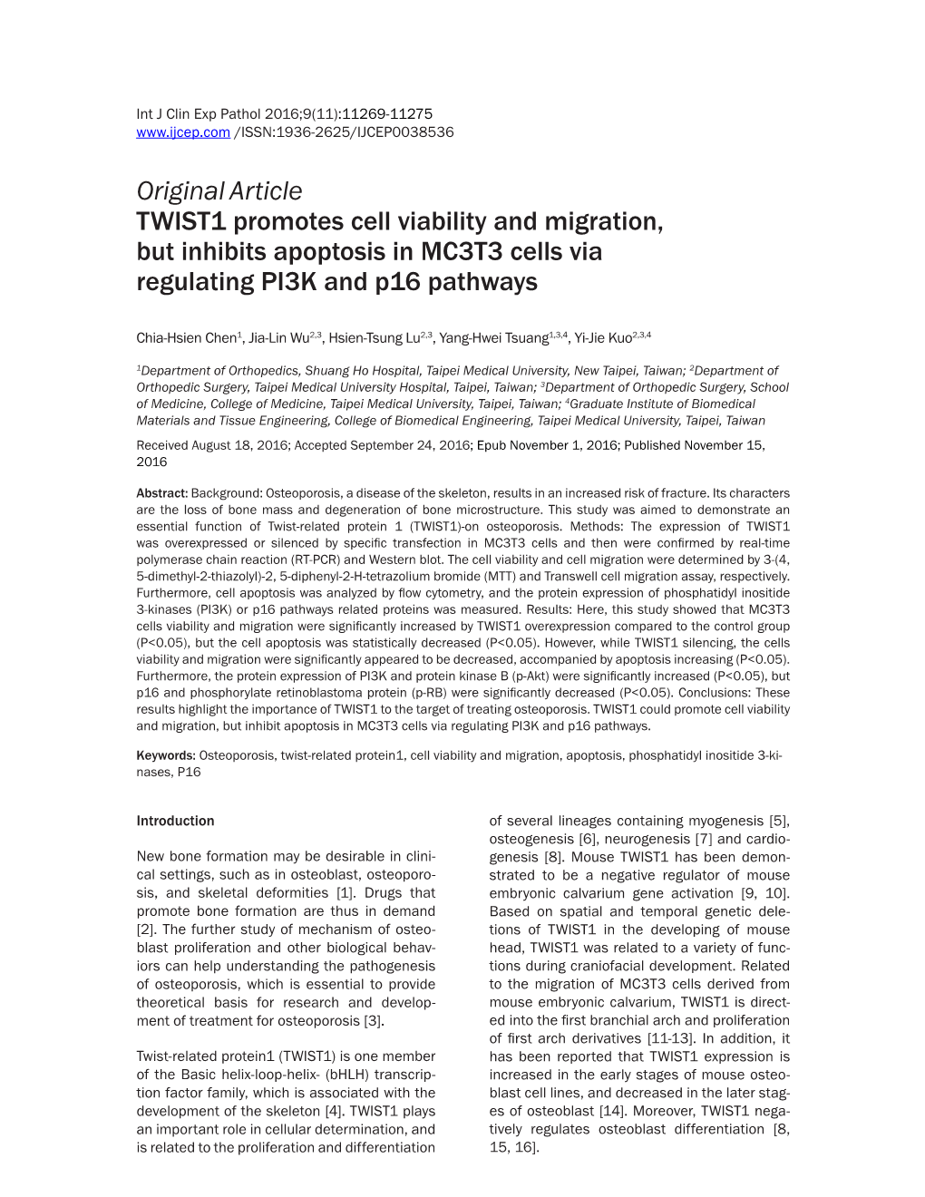 Originalarticle TWIST1 Promotes Cell Viability and Migration, but Inhibits