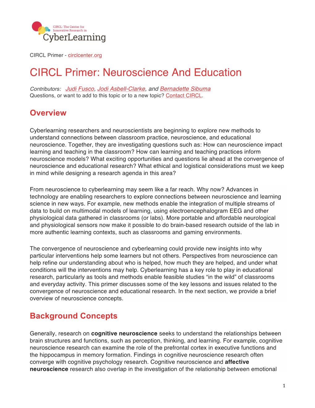 CIRCL Primer: Neuroscience and Education