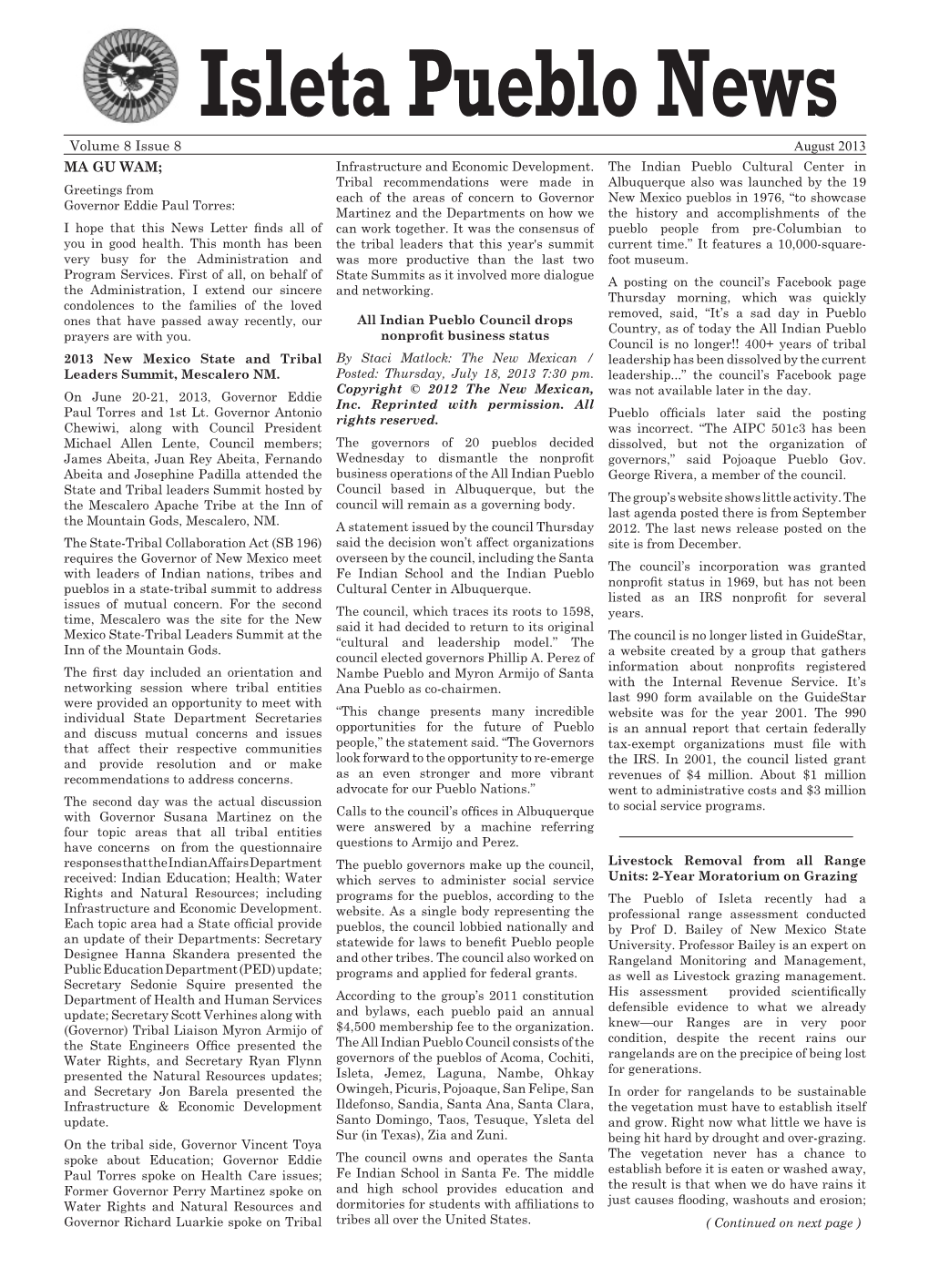 Volume 8 Issue 8 August 2013 MA GU WAM; Infrastructure and Economic Development