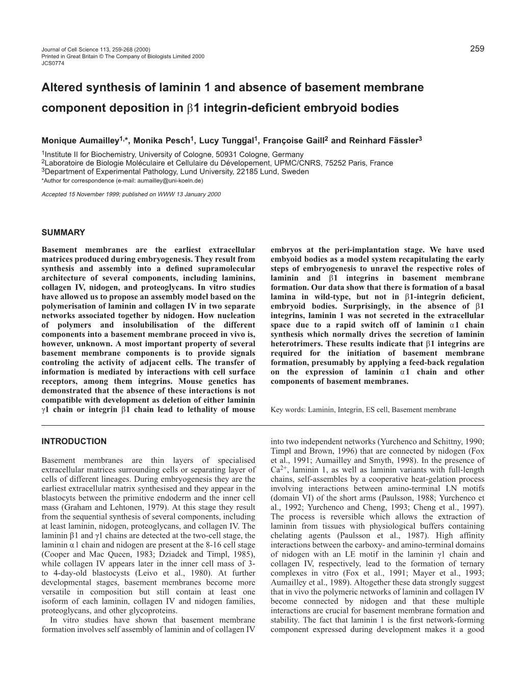 Integrins and Basal Lamina Formation 261