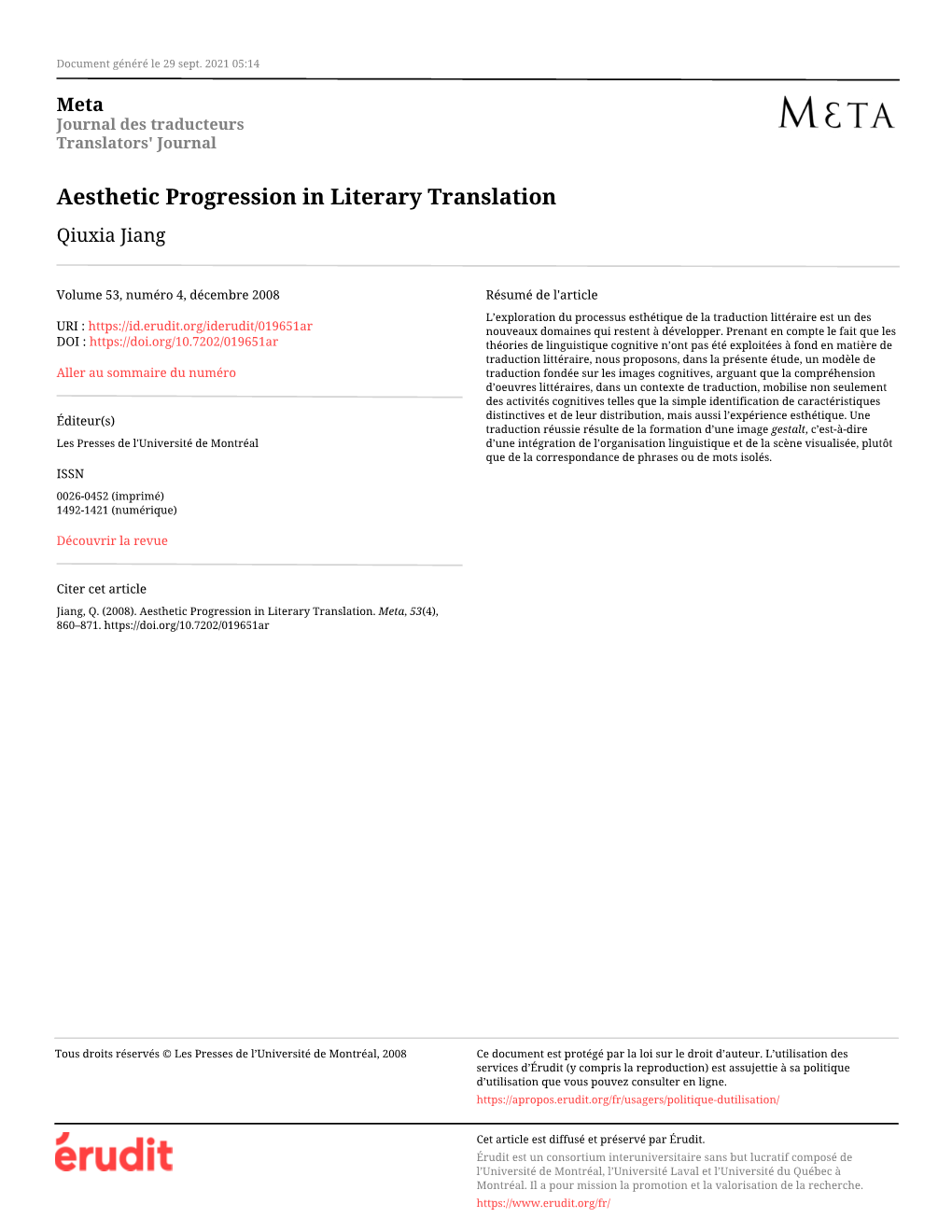 Aesthetic Progression in Literary Translation Qiuxia Jiang