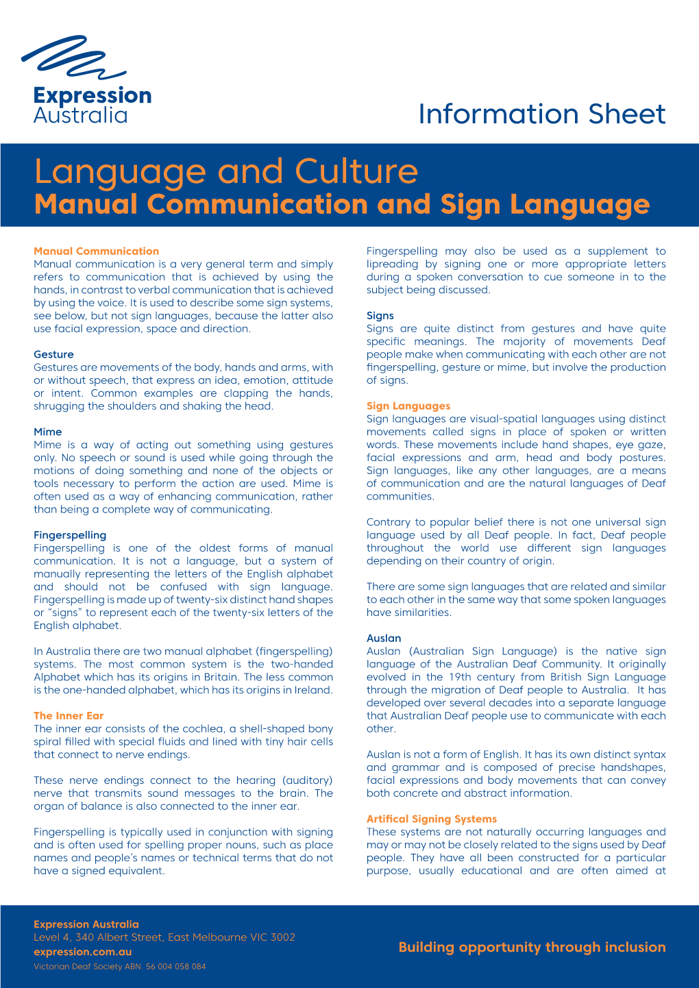 Language and Culture Manual Communication and Sign Language